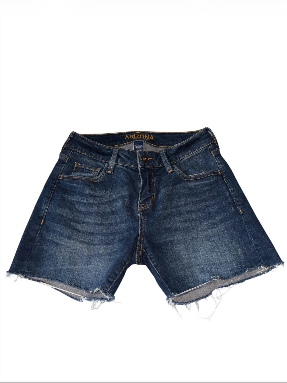Arizona Jean Company Dark Blue Frayed Hem Denim Shorts